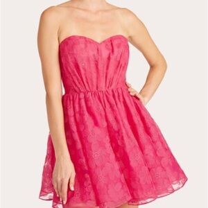Monique Lhuillier Pink Lace Mini Dress